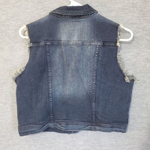 Cello Denimwear Vest Womens XL Blue Distresed Jean Button Down - Picture 5 of 6